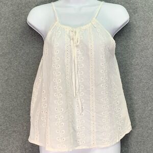 Ganji LA Eyelet Lace Cami Tank Crochet Flowy Boho Size Medium Cream Coquette Bow